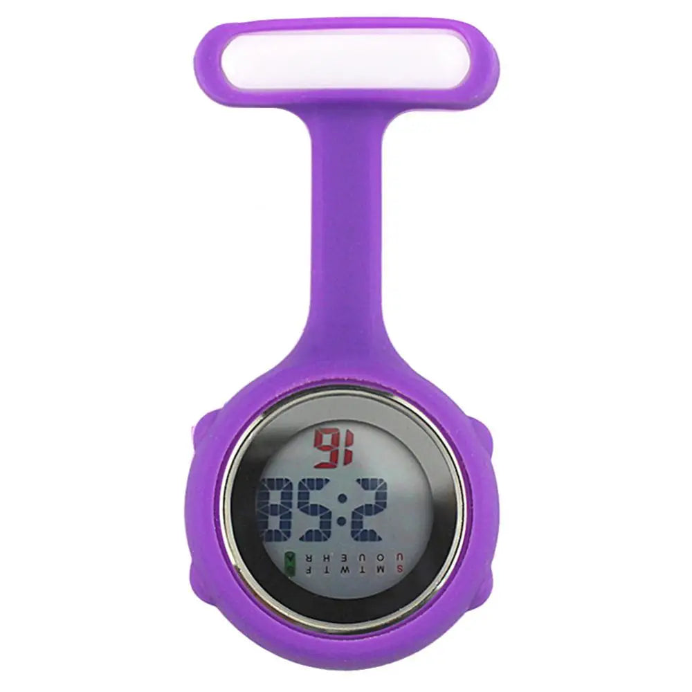 Women Silicone Round Waterproof Digital Dial Clip-On Nurse Fob Electric Battery Pocket Watch/Alarm-Date Display/Colors-Purple/Green/Blue/Yellow/Light Blue/Cyan/Pink/Orange/White/Red/Light Cyan/Purple-Red/Dark Blue