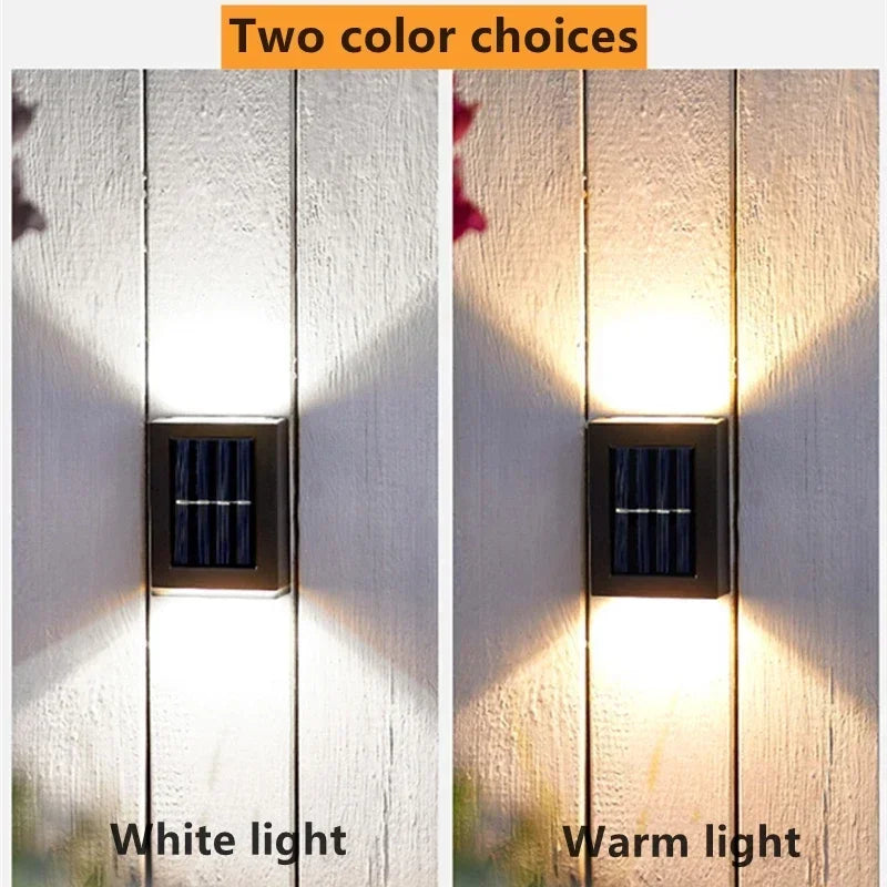 2 LED Solar Wall Light UP and Down Illuminate Outdoor Sunlight Sensor Lamp IP65 Waterproof Decor for Home Garden Porch 1~8 packs