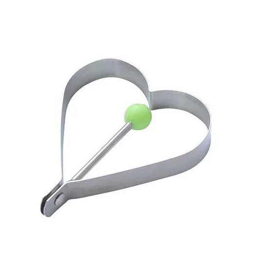 Kitchen 5 PCS Set Silver Stainless Steel Round-Heart-Flower-Five-Pointed Star-Mouse Shaped Egg Mold Inward Handle Round Light Green Ball Rings