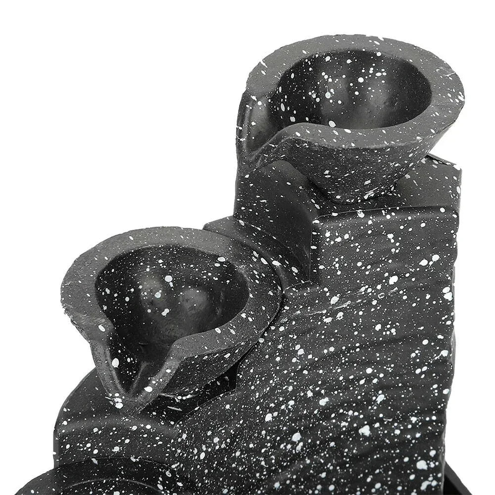 Black Indoor Plastic LED Lights 4-Tiers Stone Bowls Flowing Water Tabletop Fountain/USB Cable-2-AA Batteries Option