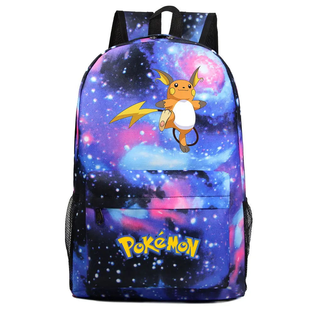 MINISO Kids Softback Waterproof Oxford Fabric Cartoon Anime Pokemon Design Adjustable Shoulder Straps-One Handle 15 Inch Laptop Single Compartment School Backpacks/Colors-Blue/Pink/Black/Multicolor