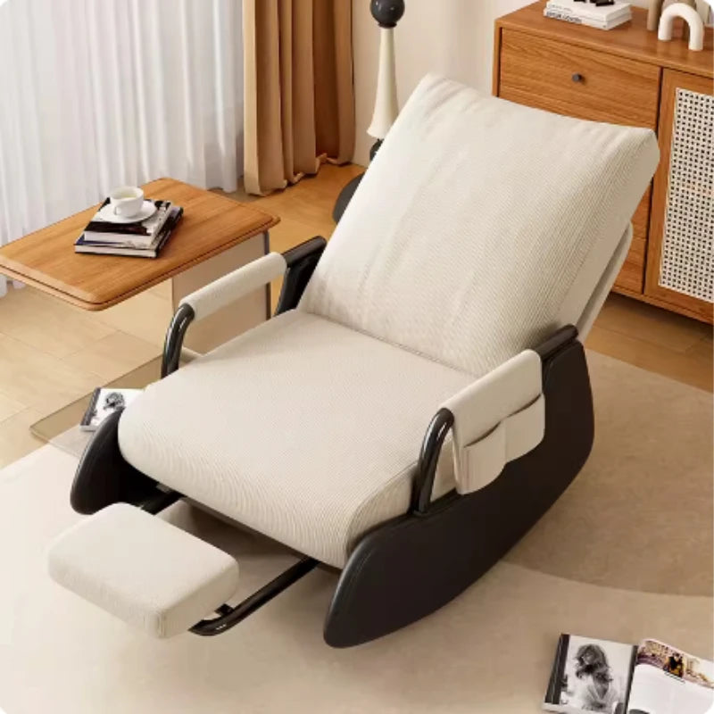 ZHENDAI Indoor Modern Gray Soft Velvet Upholstered Padded Corduroy Fabric Cushions Three-Gear Adjustable Backrest Metal Arms-Footrest No Roll Overs Design Reclining Rocking Chairs/Colors-Gray/Beige/Green/ Size: 78 x 60 x 70cm