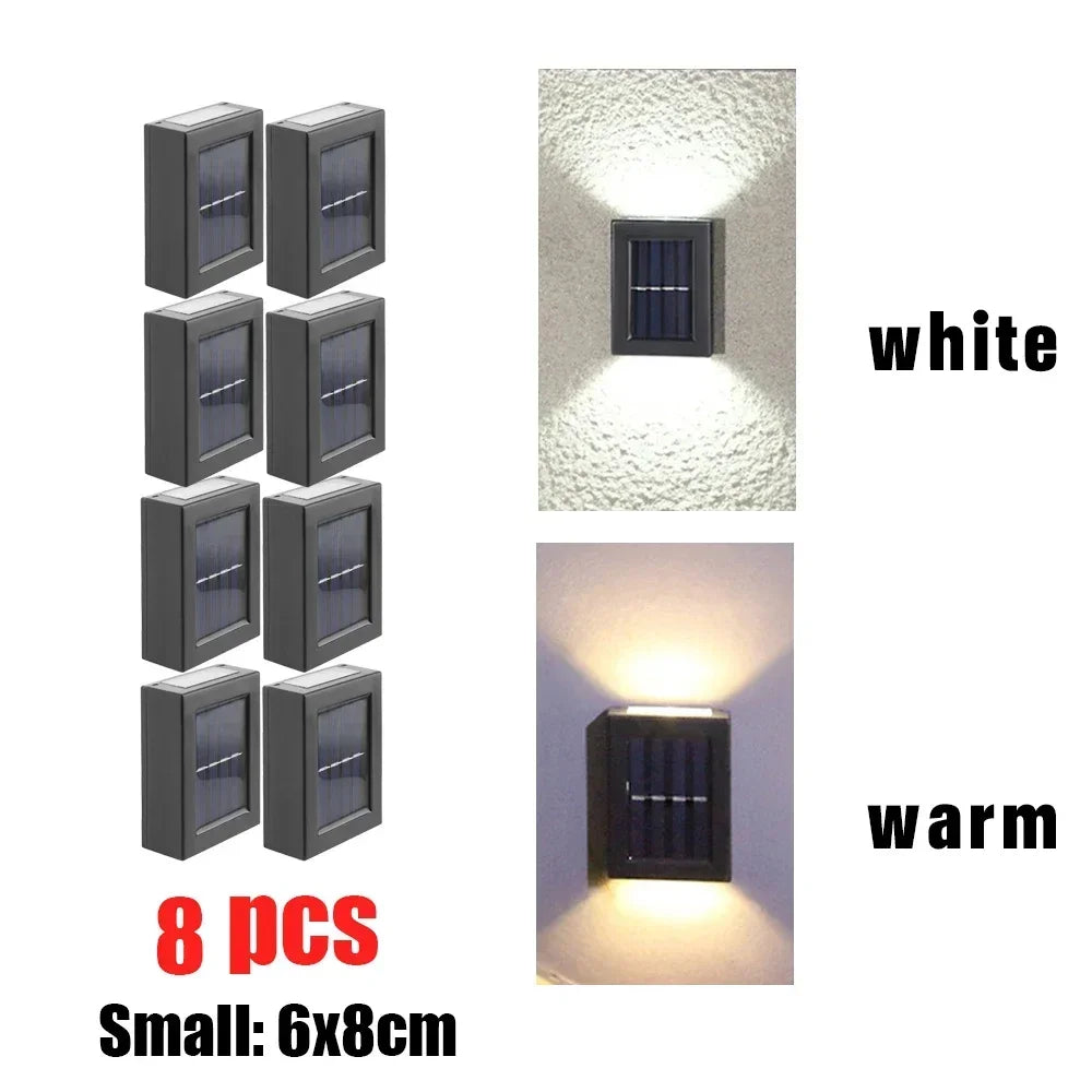2 LED Solar Wall Light UP and Down Illuminate Outdoor Sunlight Sensor Lamp IP65 Waterproof Decor for Home Garden Porch 1~8 packs