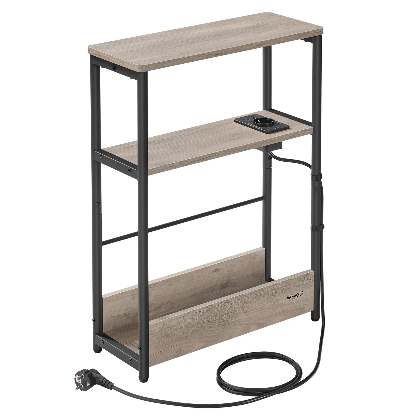VASAGLE Rustic Brown-Black Metal Frame Slim Adjustable Height End Tables /Power Strip/2 Cable Ties/ 1 Mounting kit/ 1 Instruction Manual/Colors-Rustic Brown/Ink Black/Ivory/ Dimensions : 18 x 45 x 58 cm (P x L x H)
