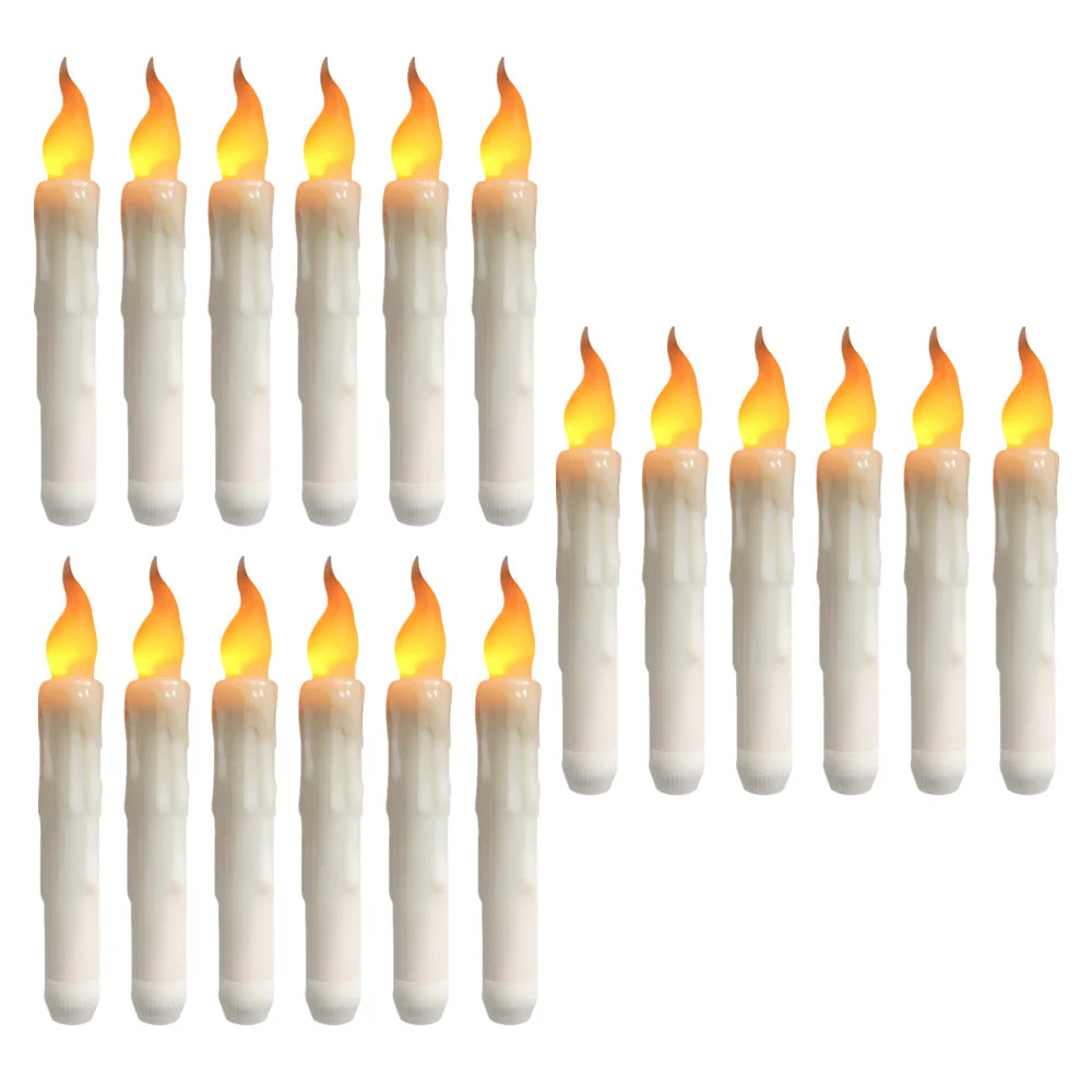 6-24 PCS Set LED White Realistic Round Cylindrical Plastic Flameless Flickering Tall Tapered Handheld Electric Window Candles/Battery: 2-AAA ( Not Included )/ Automatic Timer/1-4 PCS Remote Control