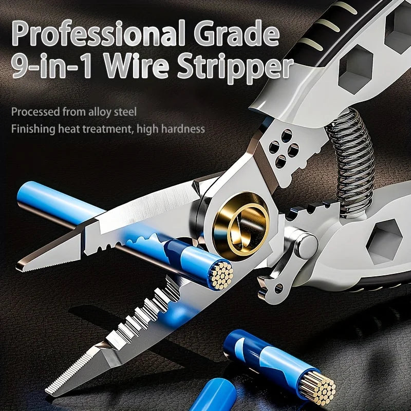 AIRAJ 9 in 1 multifunctional electrician pliers wire strippers Cable Stripping Crimping Striping External hex wrench Hand tools