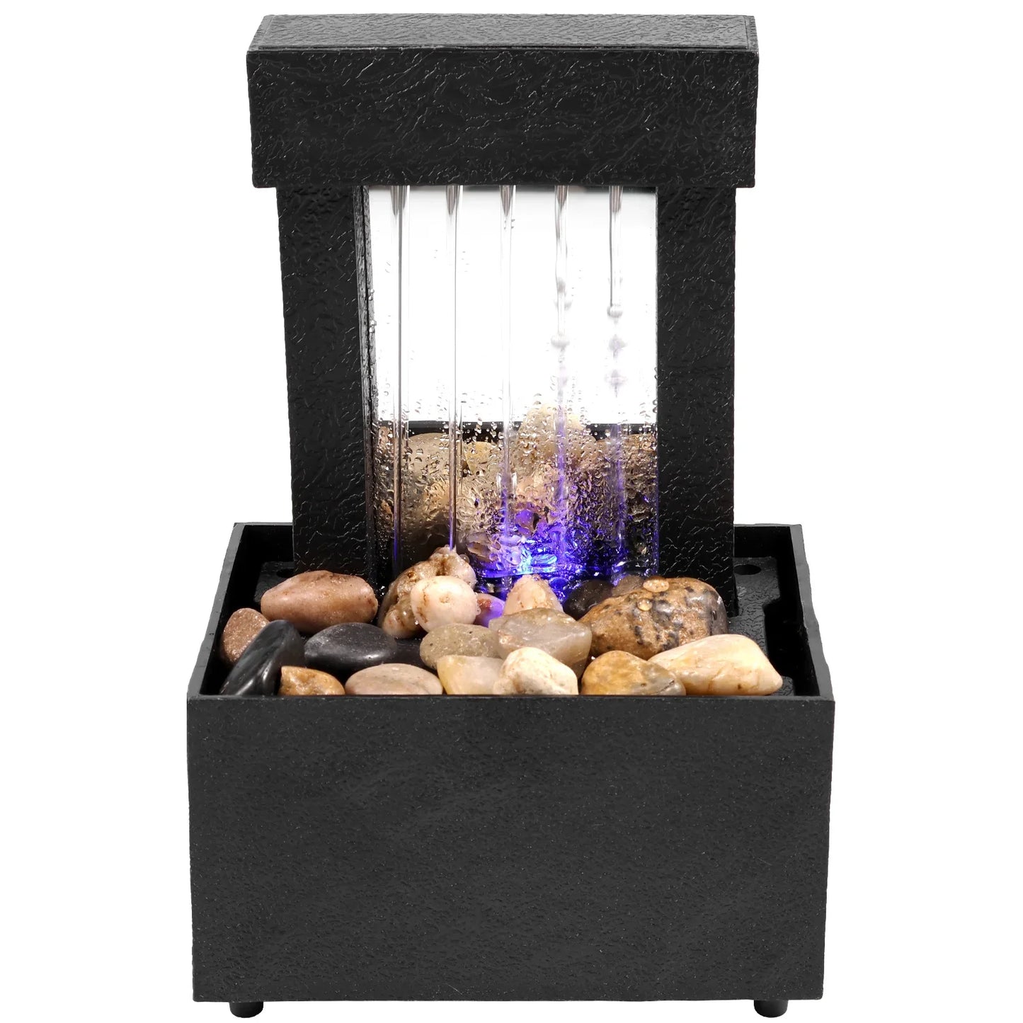 Wood Tabletop Zen Meditation Waterfall Round Succulent Lotus Flower ABS Plastic Square Base Fountain/Light Battery/USB Cable Cord /Bag Of Pebbles/Colors-Black/Gray