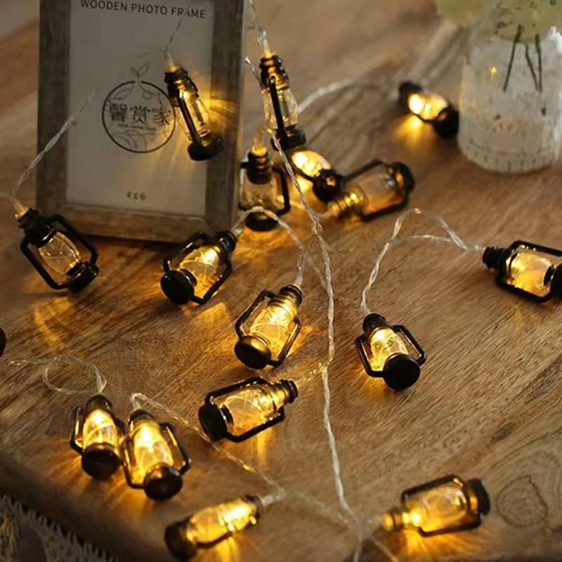 10/20/30/40 Led Lantern String Lights Mini Kerosene Lamp For Outdoor Patio Garden Holiday Wedding Party Christmas Decorations