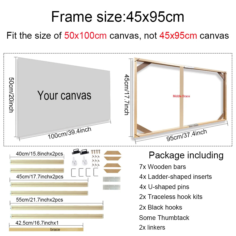 Unisex DIY Craft Single Rectangle Nature Wood Frames For Canvas Oil-Water Painting Kits /Colors-Brown/Beige