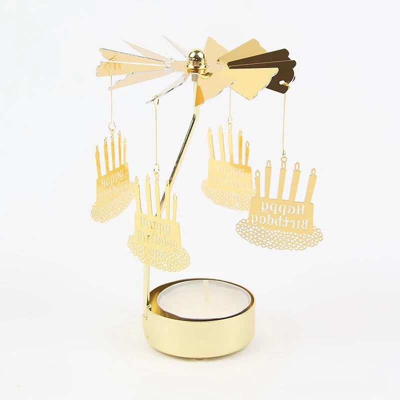Gold Metal Rotating Fairies Flying Around Small Tealight Round Base Candleholders/No Candle/