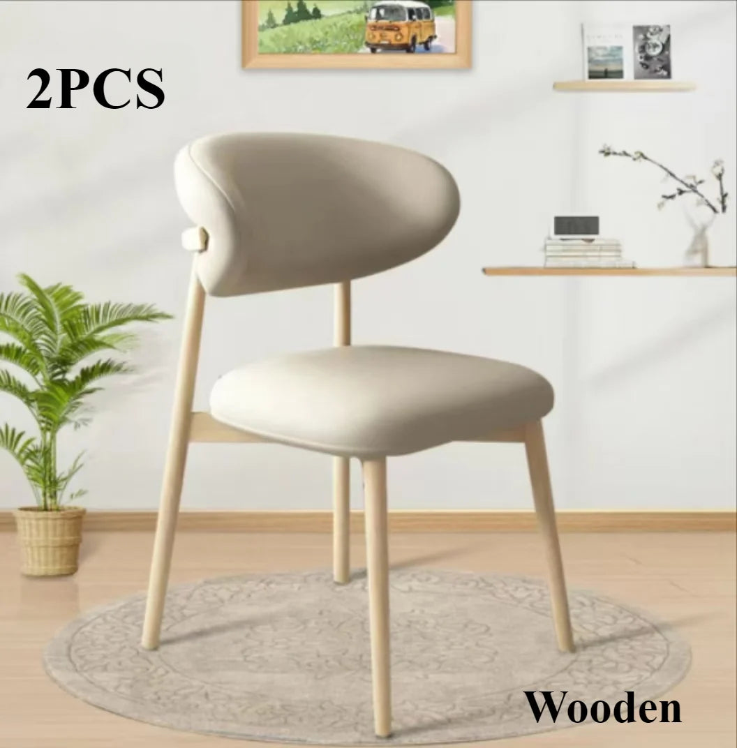 HUANHUI Cafe Genuine Leather Upholstered Curved Back Large-Soft Cushion Armless Dining Chairs/ 4 Wood Legs/ Colors-White/Black/Gray/Beige