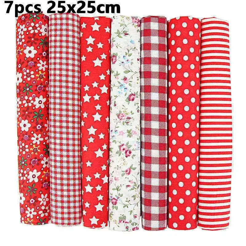 1-Set 7 Different Colors Handmade Anti-Static 100% Cotton Plain Dyed Woven Printed Quilting Brocade Fabric Squares/Colors-Multicolor/Floral/Animal/Orange/White/Gray/Red