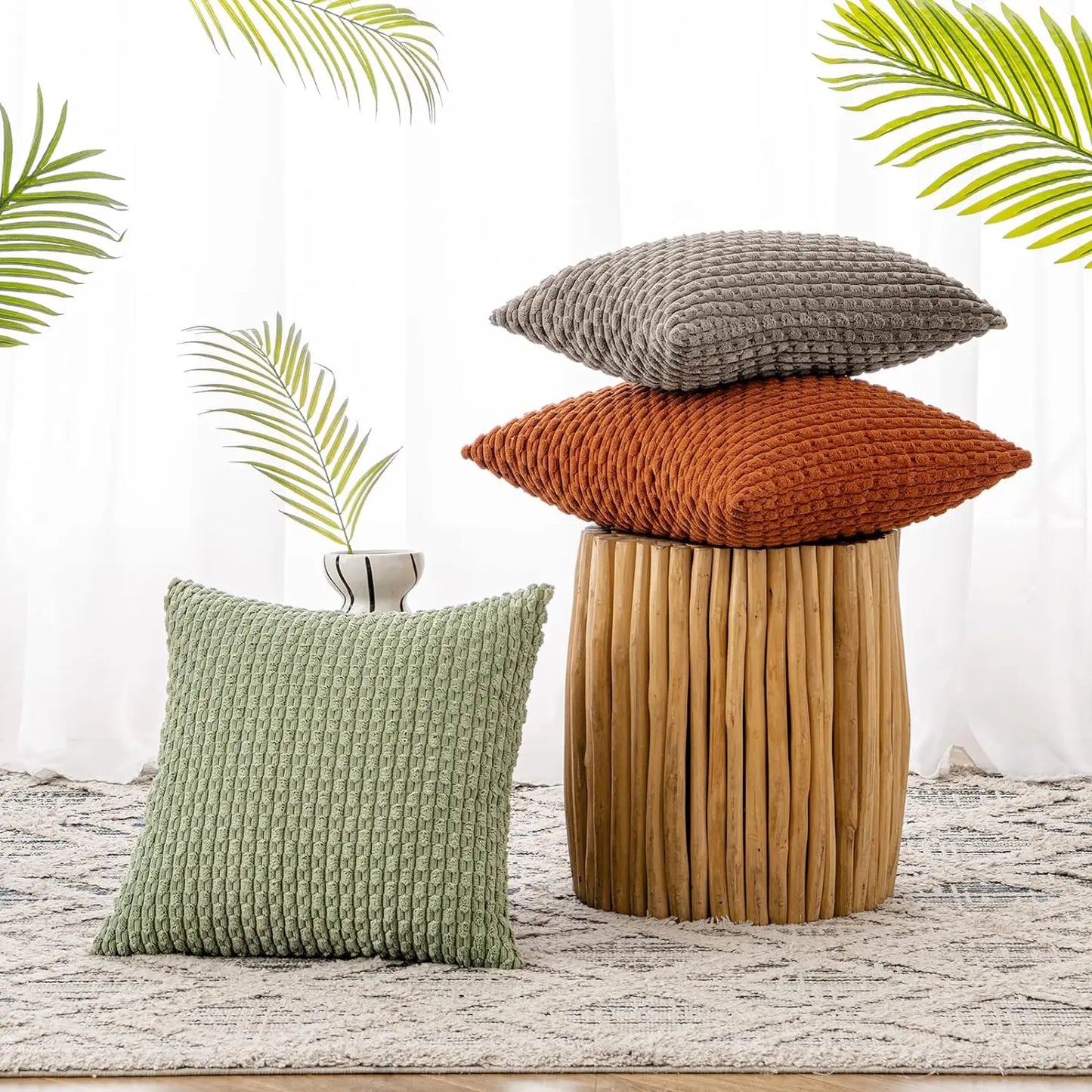 Polyester Striped Solid Throw Pillow Cover 20x20 Inches/Colors-Striped Solid Green/Striped Khaki/Striped Solid Dark Gray/Striped Solid Beige/Striped Solid Yellow/Striped Solid Pink/Striped Solid Orange/Striped Solid Gray