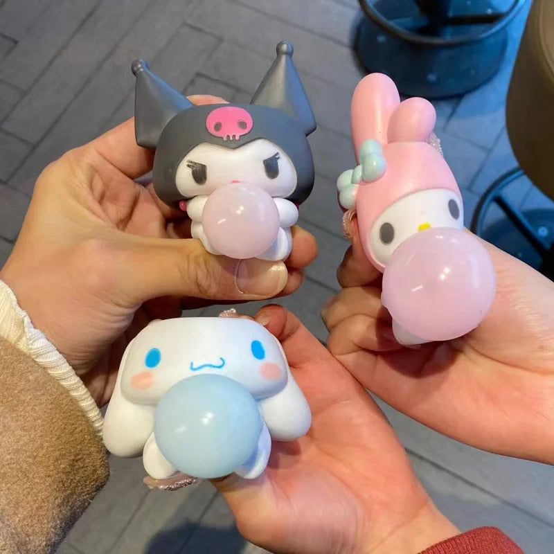 10 PCS Soft Squeezable Plastic Synthetic Silicone Cartoon Anime Sanrio Kuromi Melody Animal Anxiety-Stress Relief Toys/Ages: 13-18 Years Old Adults/Colors-Pink/White/Gray/blue/Black/Multicolor/Dots