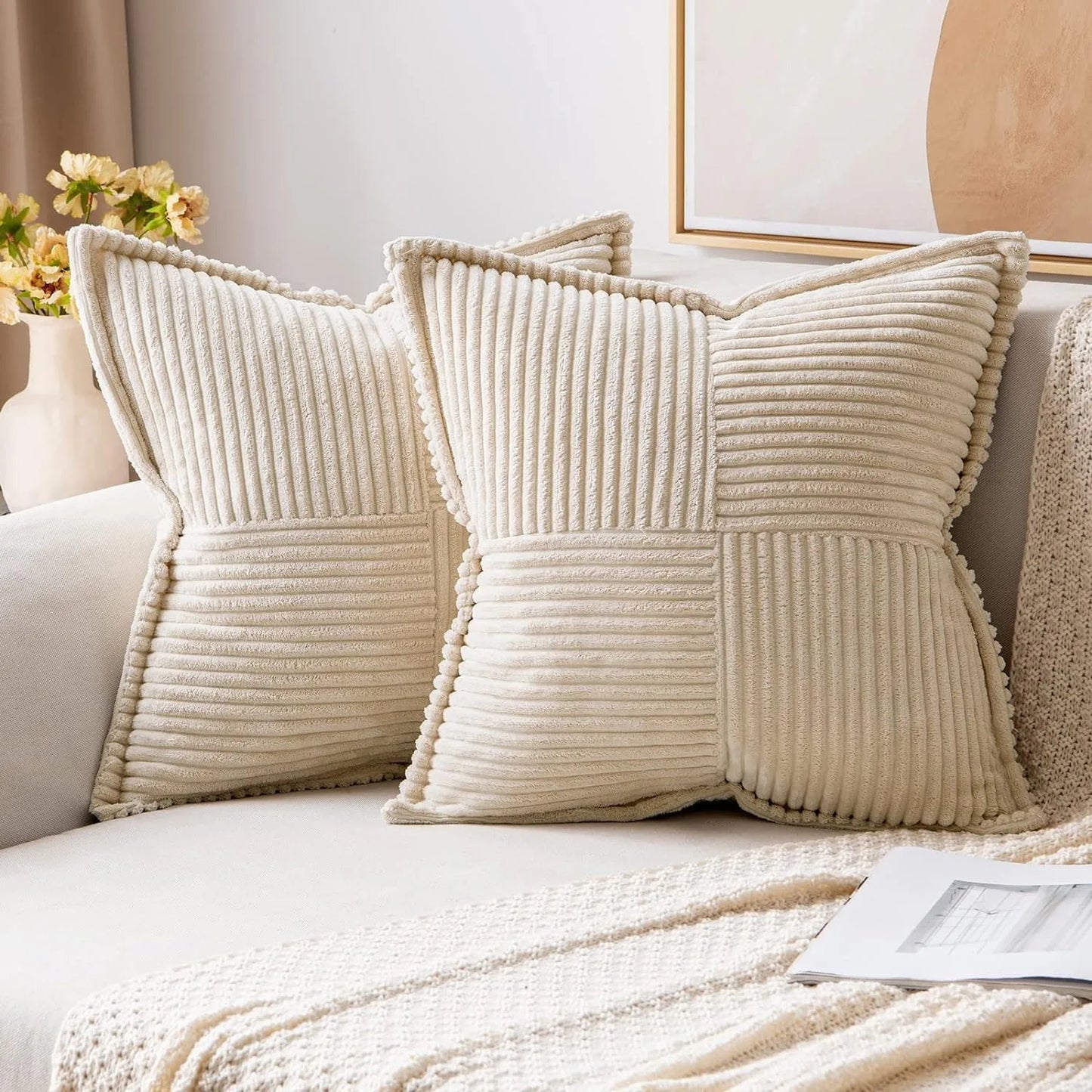 Polyester Corduroy Striped Throw Pillows COVERS/ Concealed Zipper/Colors-Beige/Green/Cream White/ Light Brown/Orange/Dark Green/ Pink/ Red/Black/Gray/Blue Green