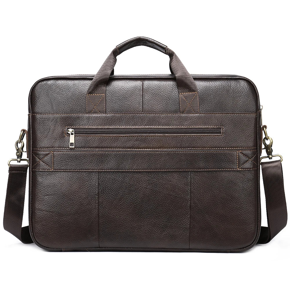 WESTAL Men Soft Cow Leather Zipper Briefcase Shoulder Bags/ A4 File Holder/ Laptop Compartment/ Handles/Straps/Key Holder/Fits 17 Inch Laptop/Colors-Black/Black