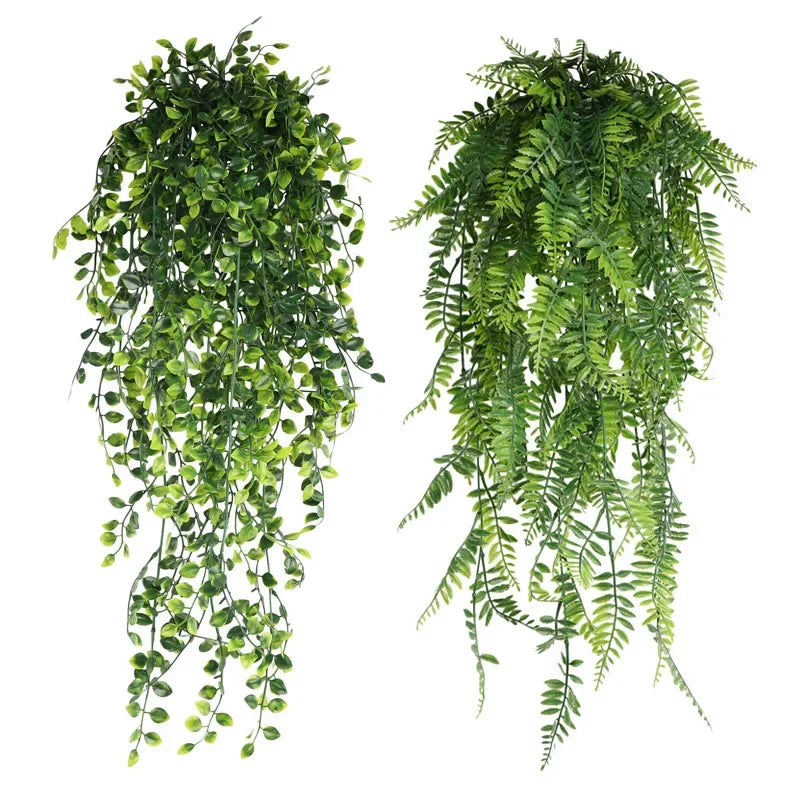Green Outdoor Artificial Polypropylene Plastic Non-Flowering Hanging Persian FERN Vines Leaves