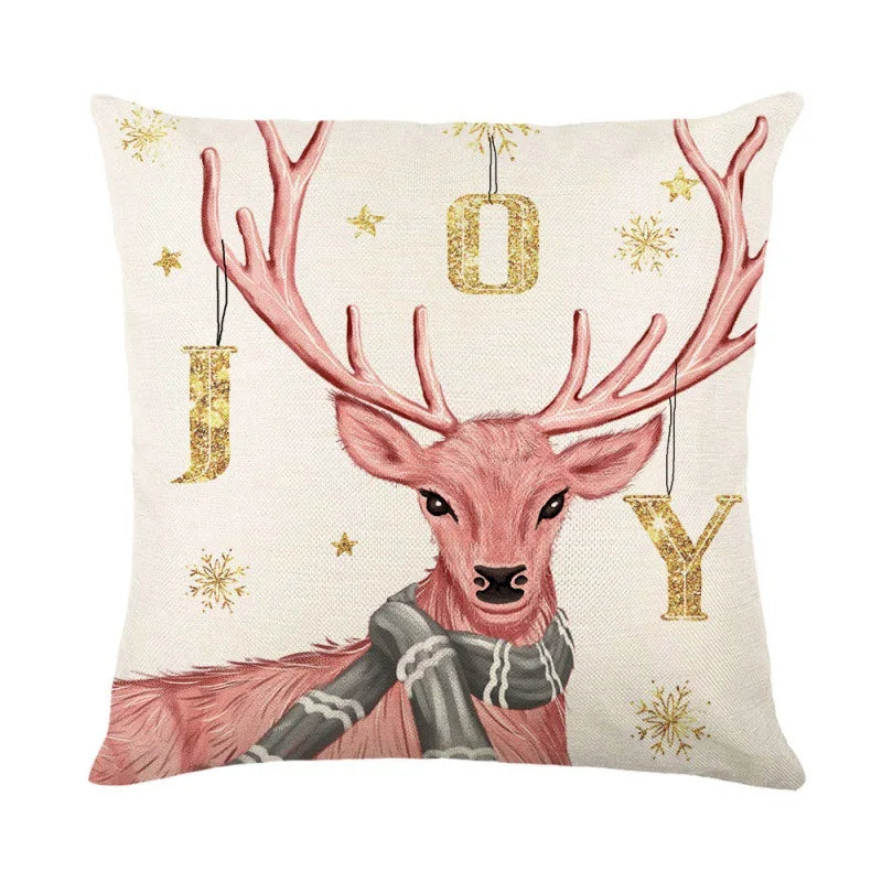 4 PCS Set Christmas Linen Snowman-Elk-Yarn Mittens-Christmas Tree-Wreath Plaid Throw Pillows/Colors-White/Red/Gray/Plaid
