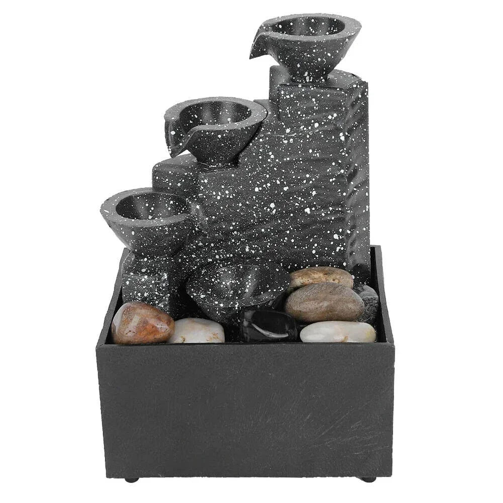 Black Plastic Desktop LED Lights Indoor Irregular Stone Bowls Flowing Water Fountain/2-AA Battery (Battery Not Included)/USB Power Cable Cord