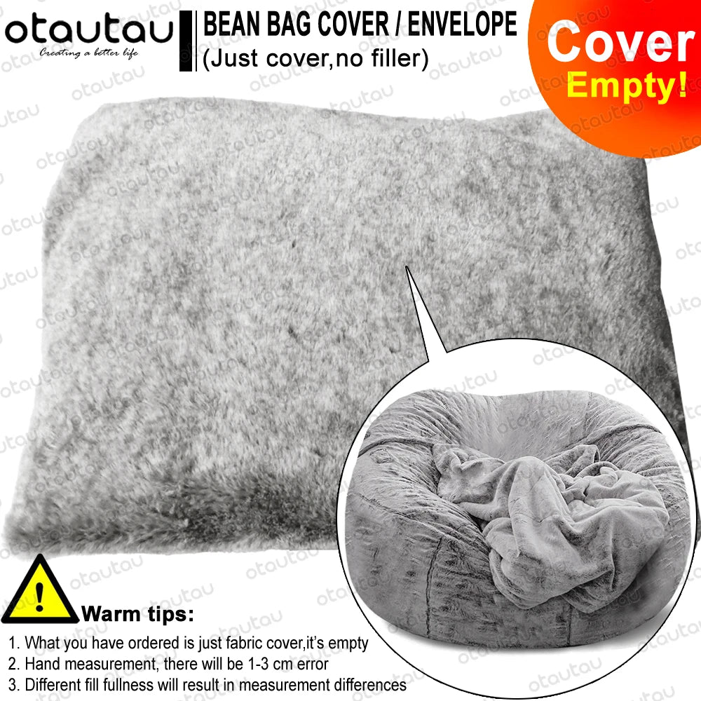 OTAUTAU Velvet Giant Bean Bag Chair Outside Slipcover/Size: 200cm x 230cm(78''dia)/Colors-Gray/White/Pink