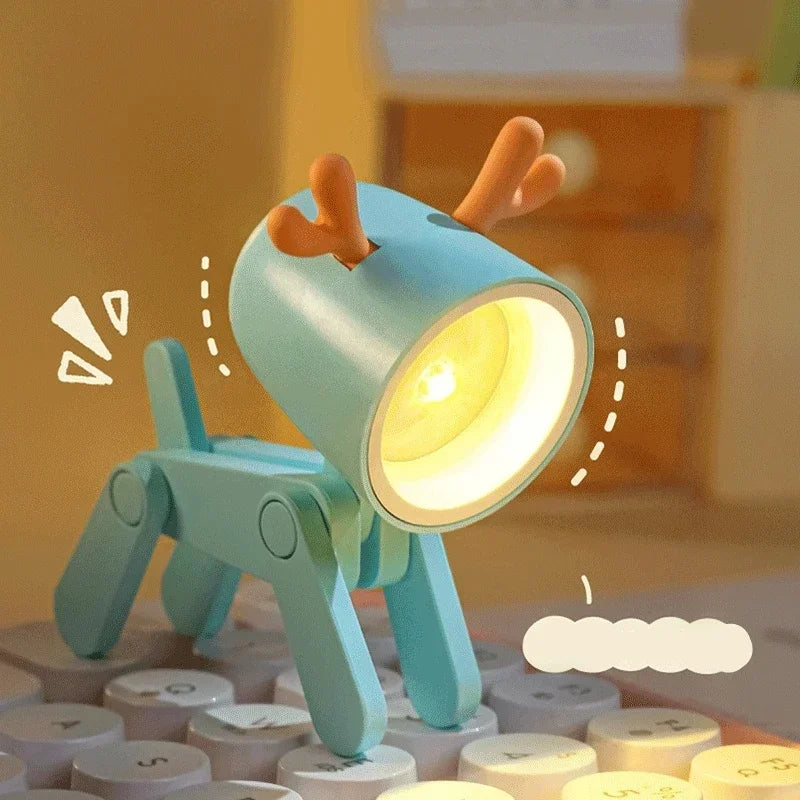 Kids Indoor PVC LED Warm Yellow Light Folding Cute Little Deer-Puppy Mini Shape Portable Nightlights/Colors-Blue/Green/Pink/Beige/Orange/Yellow/Bulbs Included/3-Button Batteries