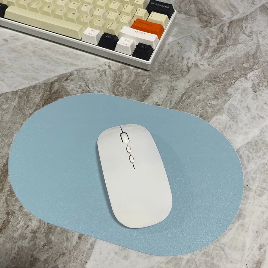 Small Waterproof Soft PU Leather Oblong Oval Shape Solid Color One-Sided Gaming Mouse Pads/Colors-Pink/Black/White/Blue/Brown/Navy Blue/Green