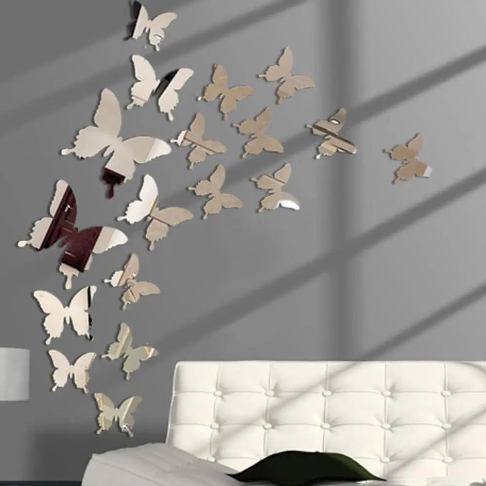 12Pcs/ 3D Butterfly Mirror Wall Decals/ Removable/Colors-Purple/Blue/Gold/Silver