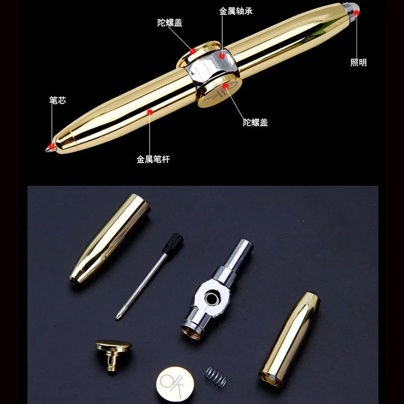 Gyro Metal Multi-Function Stress-Anxiety Relief LED Spinning Ballpoint Pen Fidget Toys/14-18 + Years Older/ Colors-Blue/Red/Silver/Gold/Black