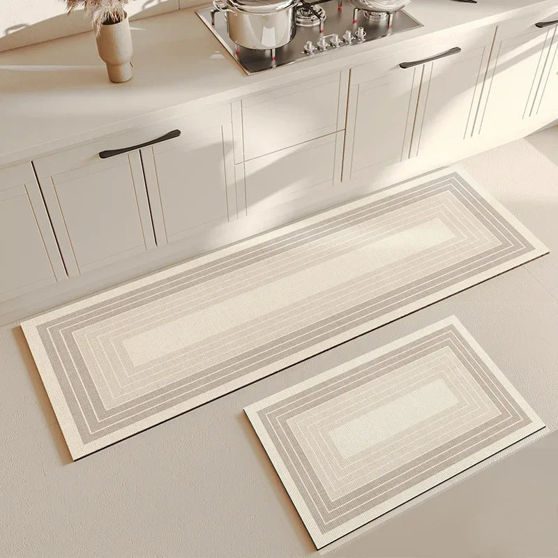 VIKAMA Kitchen Classic Modern Indoor-Outdoor PVC Persian Design Striped-Geometric Anti-Slip Fade Resistance Hypoallergenic Non-Toxic Japan South Korea Diatomite Rugs/Hand-Machine Washable