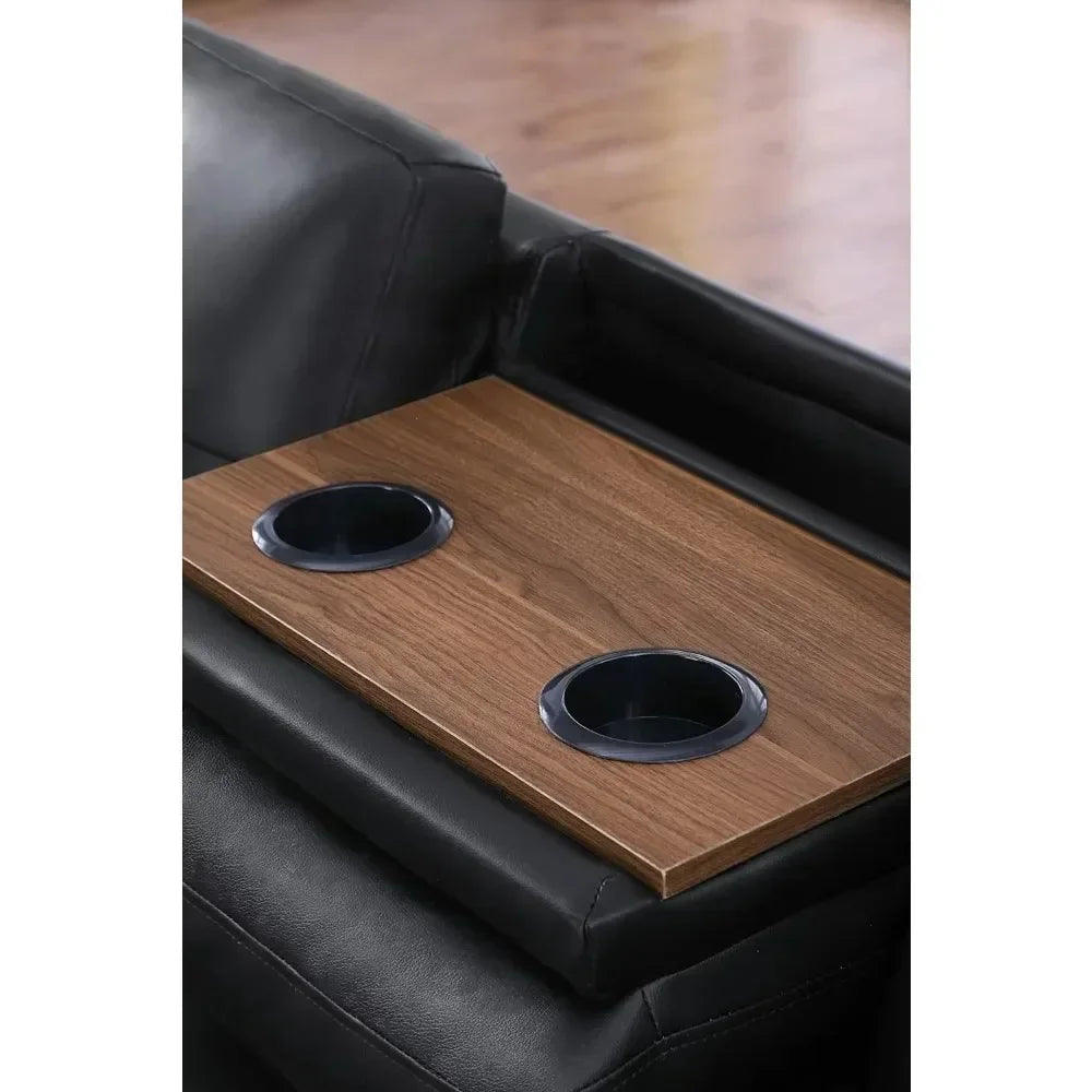 No-EN-Name-Null Modern Black L-Shaped Soft Faux Leather Fabric Cushions Sectional Sofas/ Chaise Lounge/Storage Ottoman/ 2 Cup Holders/Pillows/6-Seater Upholstered Tufting Corner