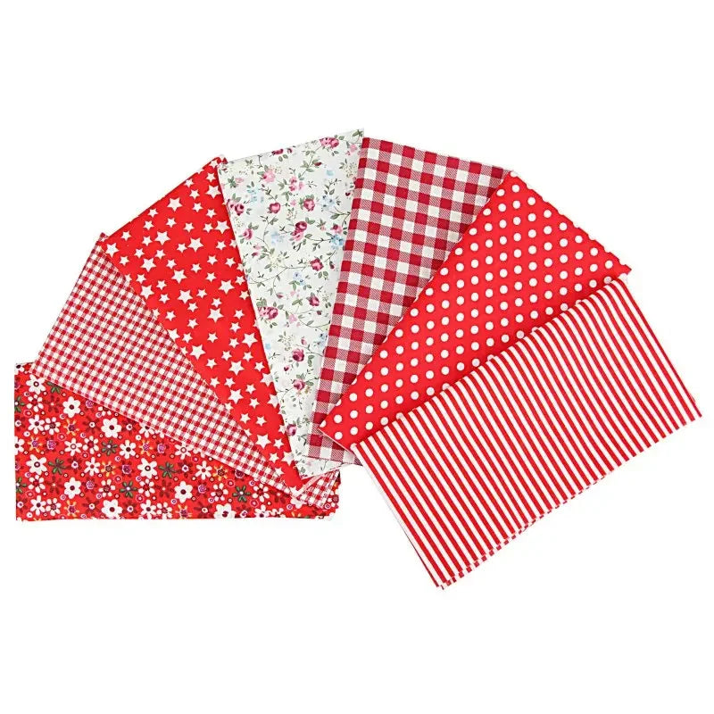 1-Set 7 Different Colors Handmade Anti-Static 100% Cotton Plain Dyed Woven Printed Quilting Brocade Fabric Squares/Colors-Multicolor/Floral/Animal/Orange/White/Gray/Red