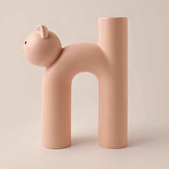 Creative Ceramic Flower Vase Cute Tubular Kawaii Cat Vase Room Home Desktop Decoration Art Ornament Gift Flowerpot Free Shipping