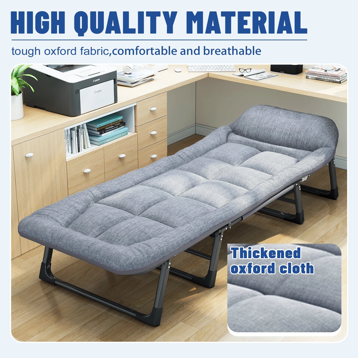 Outdoor Adult 6 Adjustable Positions Built-In Cozy Mattress-Pillow Heavy Duty Iron Metal Frame Gray Foldable Camping Bed Cots/Weight Bearing : 550 lbs