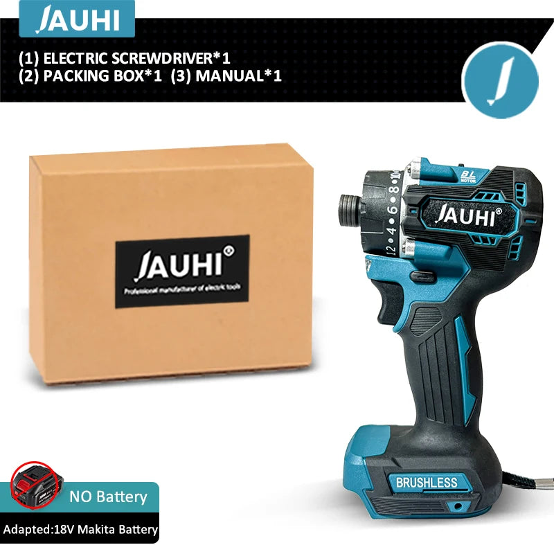 JAUHI Industrial Grade 388VF Red Button-Blue-Black Pistol Handle Brushless Electric Impact Wrench Rechargeable Lithium Battery-Powered Cordless Drill Power 18V Screwdrivers/Adapts To Makita 18V Lithium Battery/Colors-Black/Red/Gray/Blue