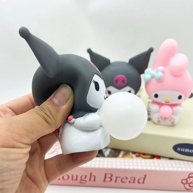 10 PCS Soft Squeezable Plastic Synthetic Silicone Cartoon Anime Sanrio Kuromi Melody Animal Anxiety-Stress Relief Toys/Ages: 13-18 Years Old Adults/Colors-Pink/White/Gray/blue/Black/Multicolor/Dots
