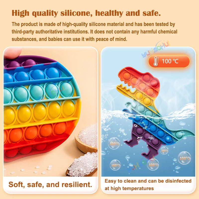 Rainbow Pop Push Bubble Fidget Sensory Toys/Colors-Rainbow/Multicolor/ Animal/Ages 3-9 Years and Older