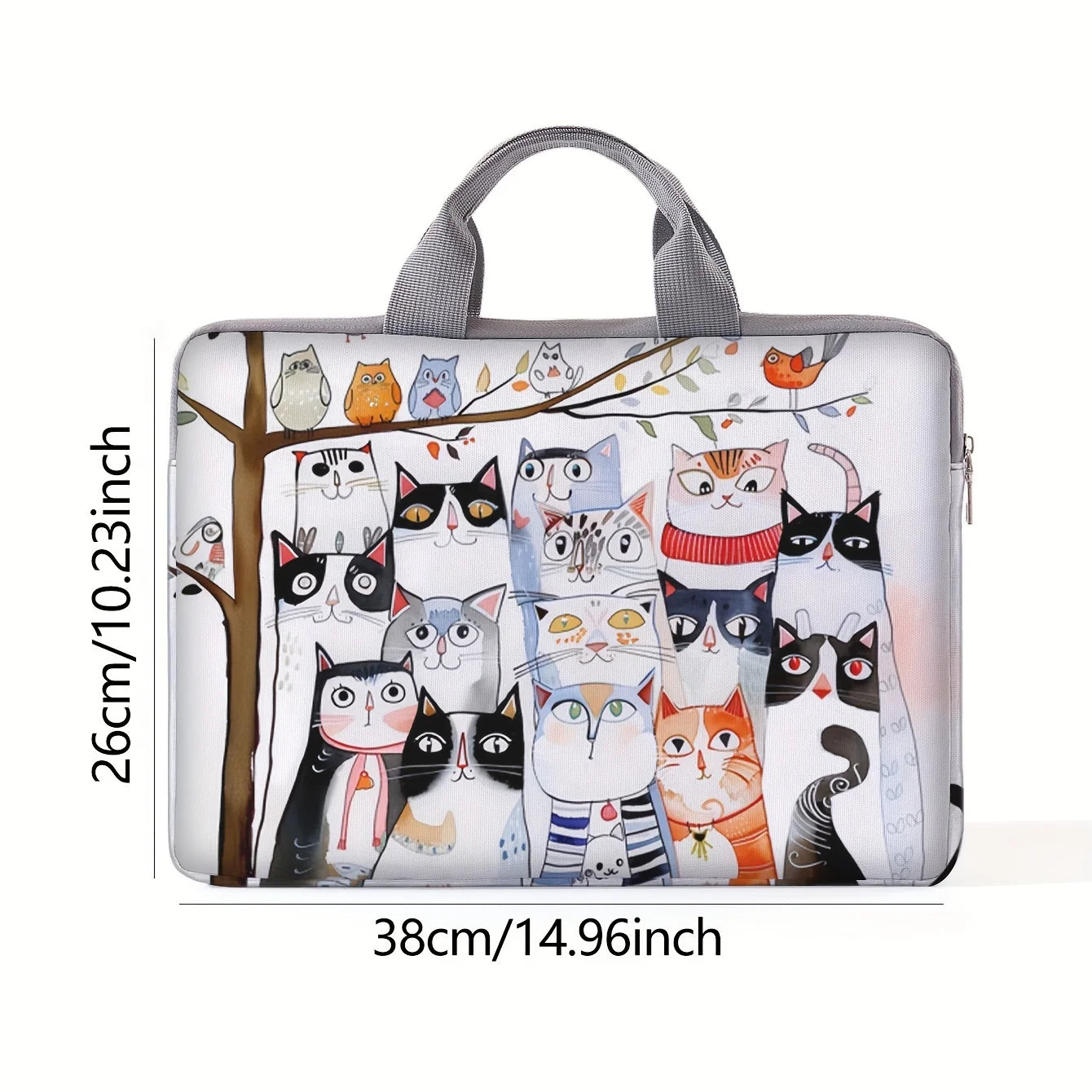 Kitten Print Polyester Fabric Zipper Briefcase Bags/ Handle/Suitable for 14 Inch Laptops/Colors-Animal/Gray