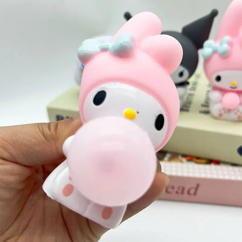 10 PCS Soft Squeezable Plastic Synthetic Silicone Cartoon Anime Sanrio Kuromi Melody Animal Anxiety-Stress Relief Toys/Ages: 13-18 Years Old Adults/Colors-Pink/White/Gray/blue/Black/Multicolor/Dots