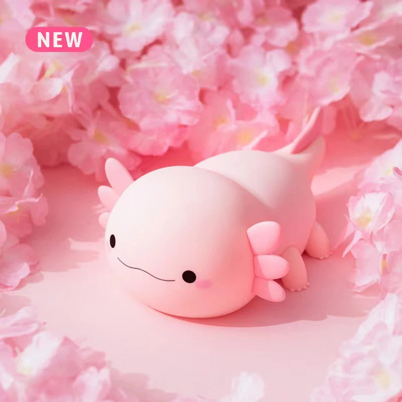 Kids LED Silicone Soft Cute Adorable Little Cartoon Pink Glowing Axolotl Fish Night Lights/Touch Power/ USB Rechargeable Batteries/Batteries Included