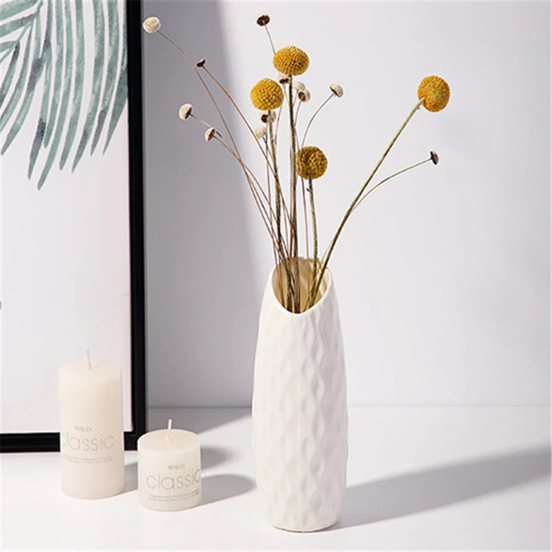 Nordic Modern Plastic Round Bottle Decorative Vases/Colors-White/Pink