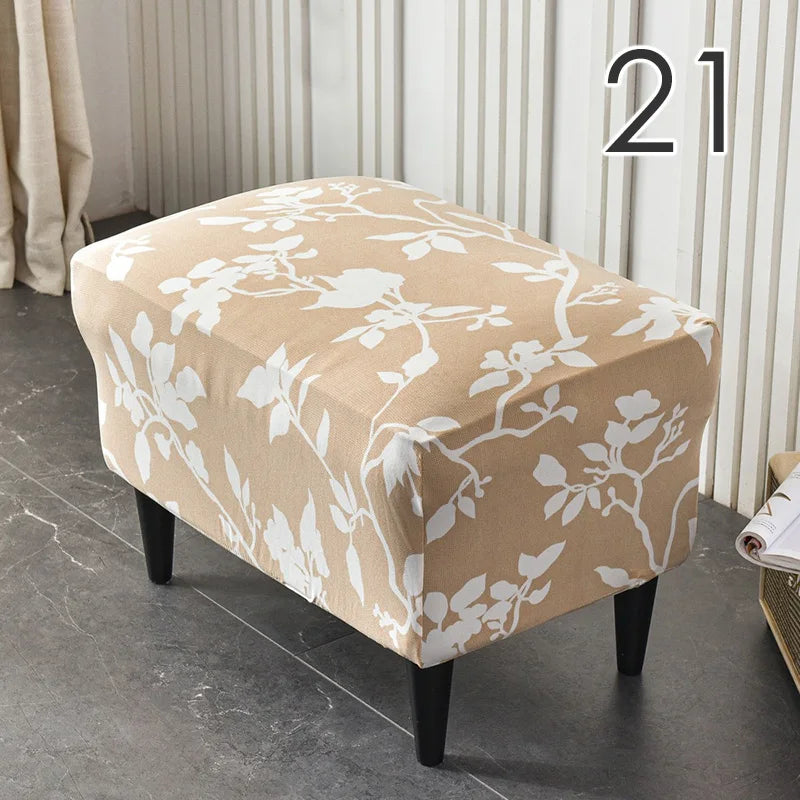Rectangle Shaped Polyester Elastic Spandex Stretch Ottoman Slipcovers/Colors-Multicolor/Red/Floral/Black/Orange/Beige/Gray