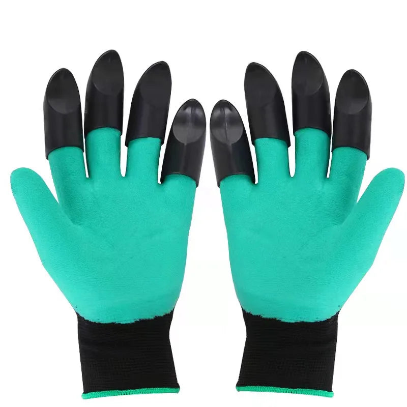 No-EN-Name-Null Outdoor Adults Waterproof Green Removable Black 8 Plastic Claw Tips Puncture Resistant Elbow Length Cotton Digging Gloves Gardening Accessories /Colors-Green/Purple/Black/White/Multicolor