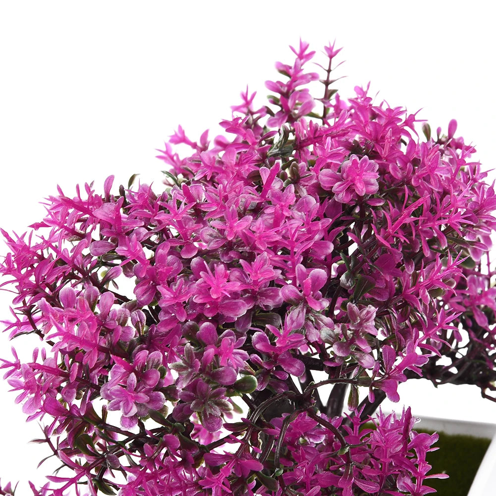Indoor Artificial Small Lavender Myrtales Bonsai Tree Non-Flowering Rectangle Pot/Colors-Purple/Green/Floral