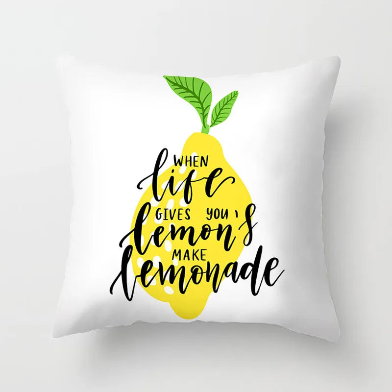 No-EN-Name-Null Modern Soft Plush Peach-Skin Polyester Fabric One-Sided Printed Square Decorative Lemon Pillowcases/Colors-Floral/Yellow/White/Green/Striped/Multicolor/Machine Washable /Ironing Instructions