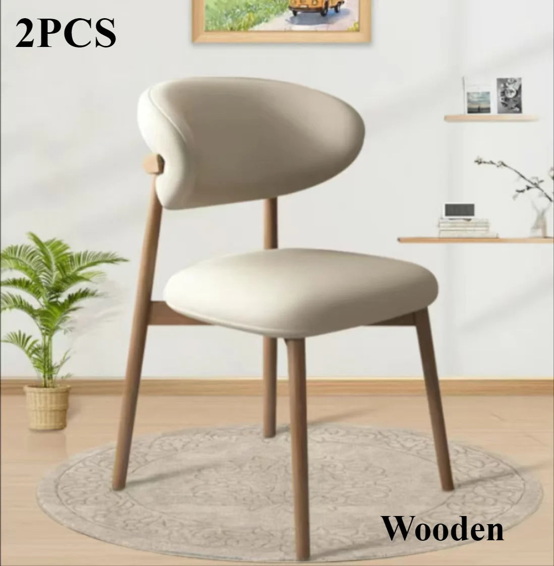 HUANHUI Cafe Genuine Leather Upholstered Curved Back Large-Soft Cushion Armless Dining Chairs/ 4 Wood Legs/ Colors-White/Black/Gray/Beige