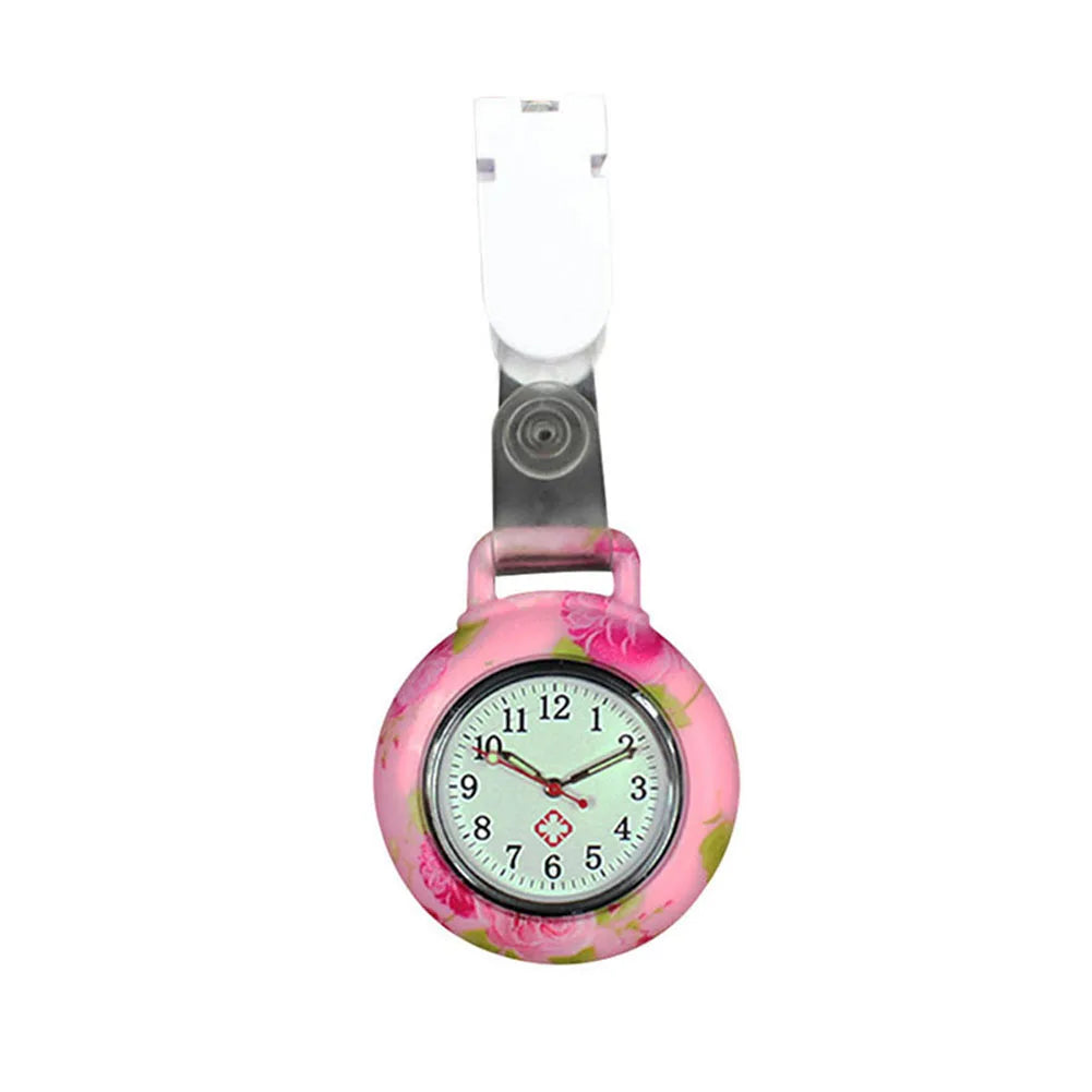 Adults Round Unisex Waterproof Nurses-Doctors Glass Mirror Face Acrylic Dial Colorful Multicolor Silicone Resin Case Clip-On Quartz Analog Display Arabic Numeral Fob Pocket Watch