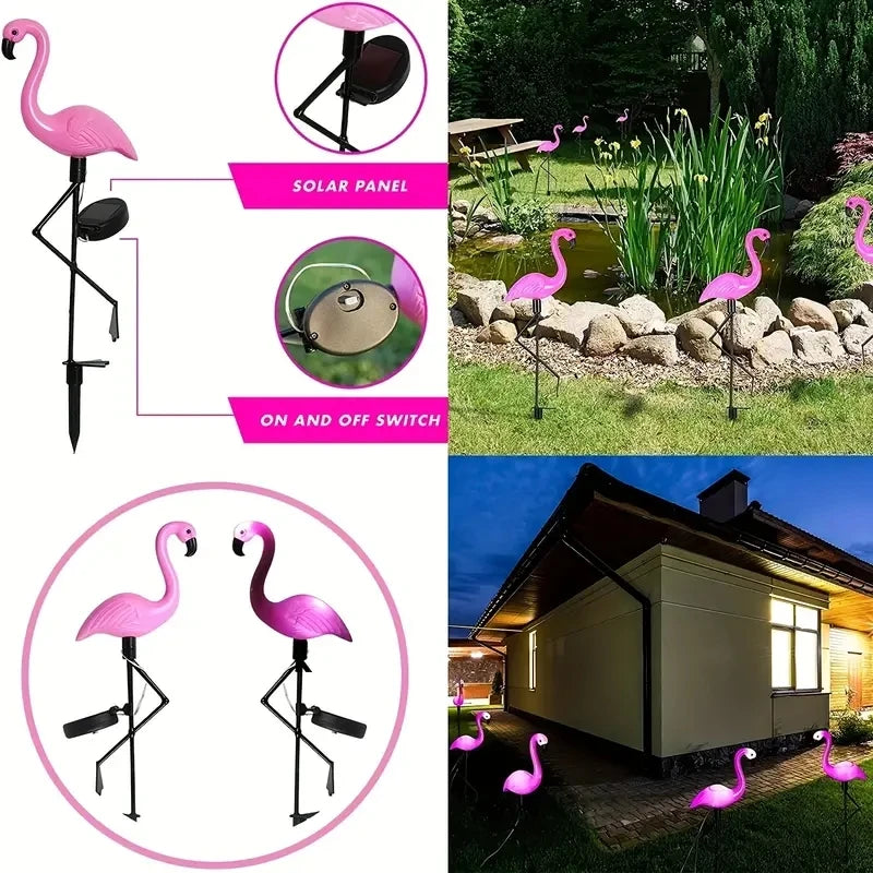 1 Pc Outdoor Solar Lights Flamingo Garden Led Stake Light Pathway Lawn Yard Landscape Halloween Christmas Decorative Lights