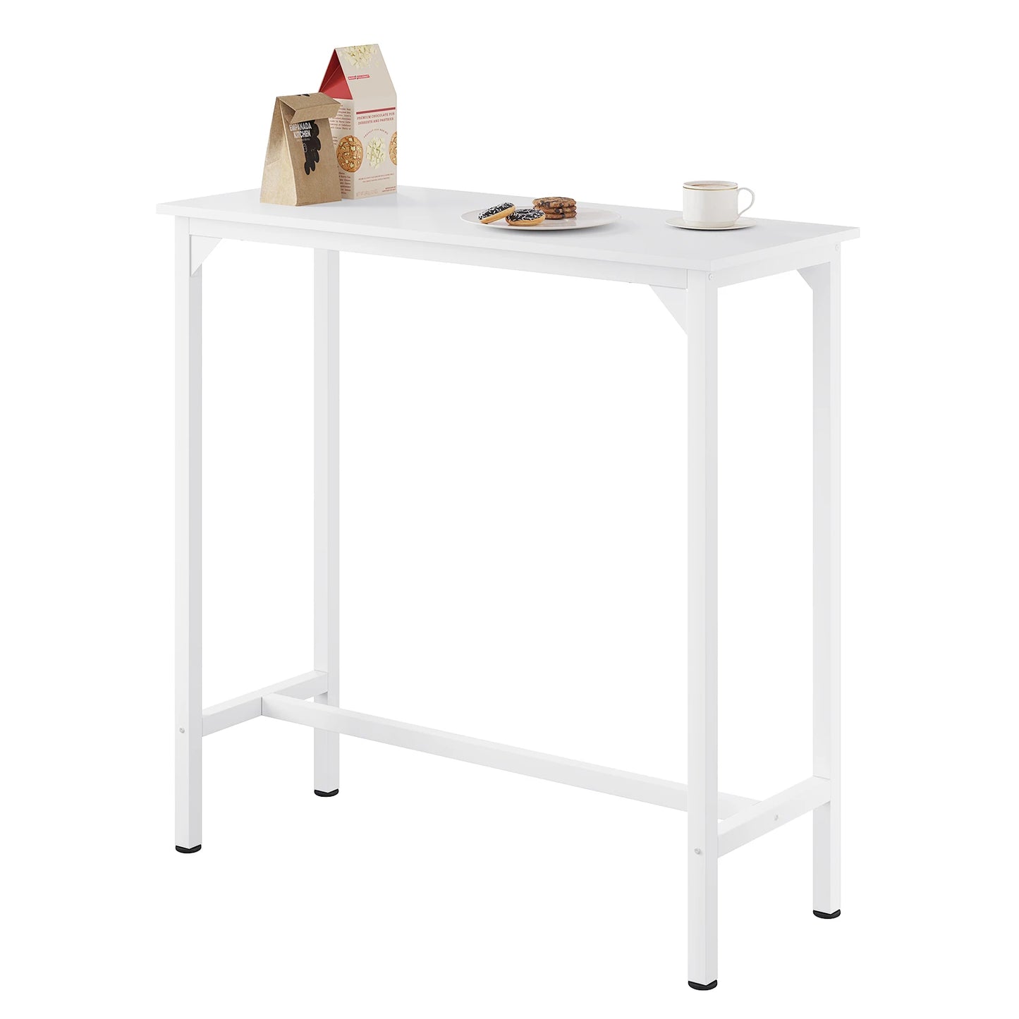 Wood Top Rectangle Narrow High Console Metal Framed Reinforced Bars Cocktail Table/Colors-Black/White