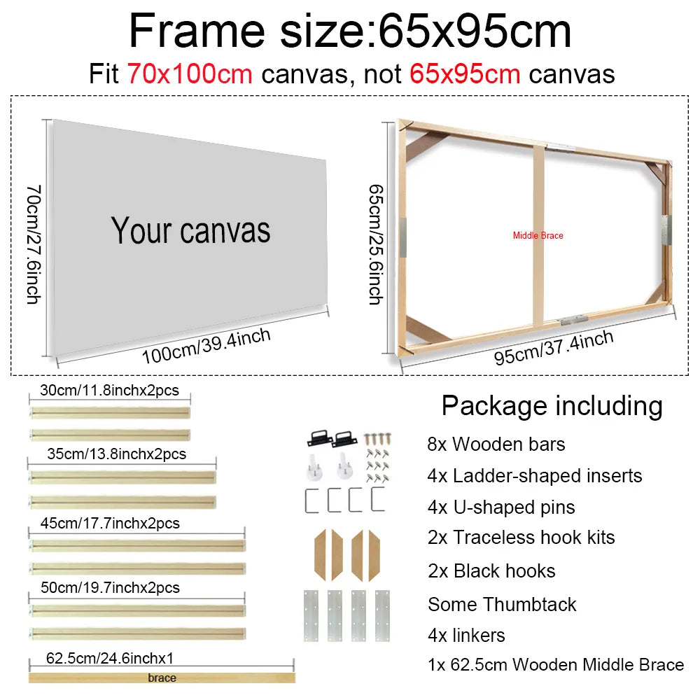 Unisex DIY Craft Single Rectangle Nature Wood Frames For Canvas Oil-Water Painting Kits /Colors-Brown/Beige
