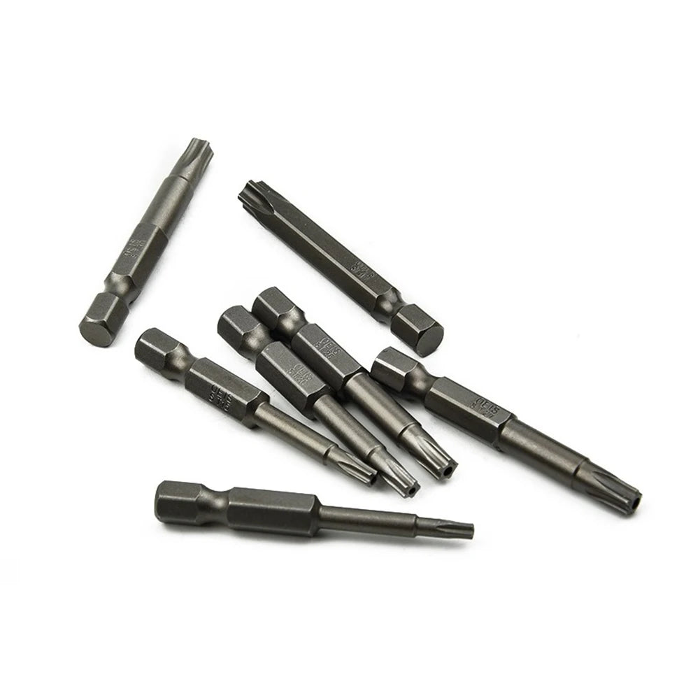 XMSJ 7 PCS Mini Pentacle Star 5-Point Screw Head 1/4 Hex Shank Head Screwdriver Magnetic Gray-Sliver Alloy Steel BITS Sets